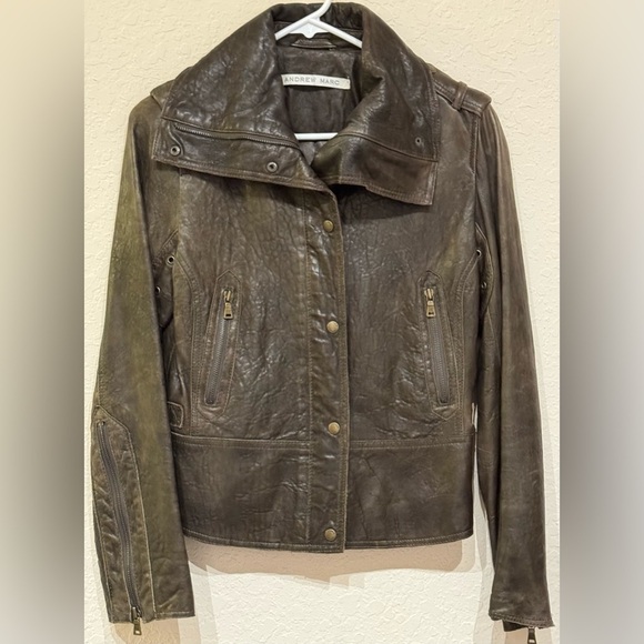 Andrew Marc Vintage 100% Leather Cropped Moto Jacket Unisex Size XS - Picture 1 of 15